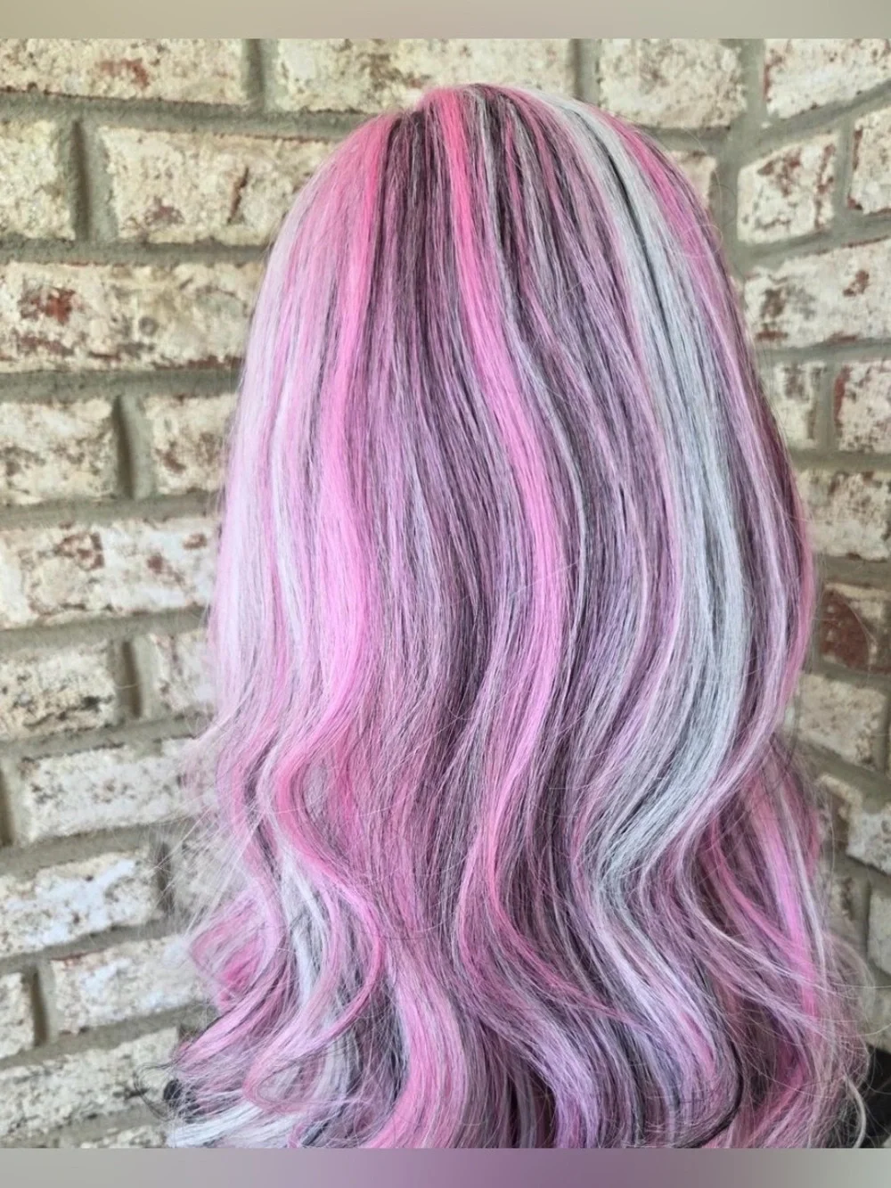 Y2K RARE. lace Front Women's Wig - Black with Pink Highlights